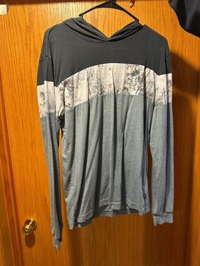 Men's Hooded Long Sleeve Pullover - Black & Gray with Patterned Chest